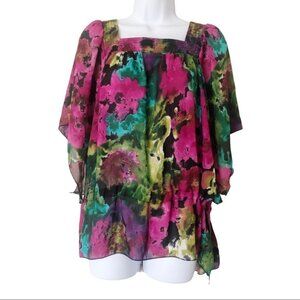 Floral Print Square Neck Blouse Size L